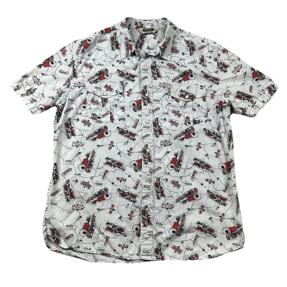 Salt Valley Shirt Mens L Western Pearl Snap All Over Print Indian Country Map